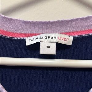 Isaac Mizrahi Navy and Pink V-Neck Top